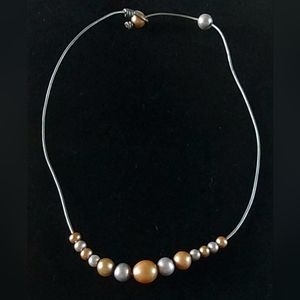 New Handmade Silver & Gold Pearls & Silver Leather Necklace